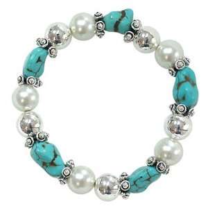 Imitation Turquoise and Bead Stretch Bangle Bracelet Fashion Jewelry