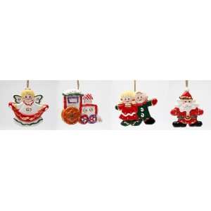 Tree Ornament (Set of 4) Train, Angel, Santa, Children 