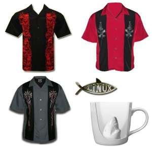 , Camisa Skull Dagger Embroidered Biker, Dragonfly (X Large), Camisa 