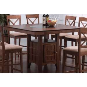  Counter Height Dining Table with Lazy Susan Walnut Finish 