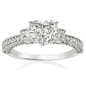 Ct Heart Shape Diamond Engagement Vintage Milgrained Ring 14K Gold 
