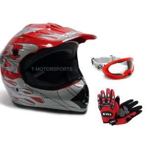 TMS Youth Red Flame Dirt Bike ATV Motocross Helmet with Goggles and 