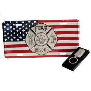  Fire Rescue License Plate (with Key Chain) Automotive