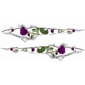  Ripped / Torn Metal Look Decals with Purple Roses   5 h x 