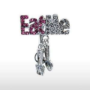  Top Drop Belly Ring with Clear/Pink Cubic Zircoinia Eat Me 
