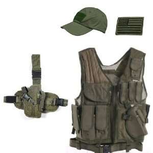  Gear Combo  Lightweight Military Assault Vest W/ Cross Draw Gun 