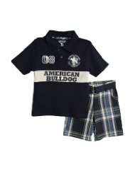 American Bulldog Kid Boys 3 pc plaid shorts set with belt