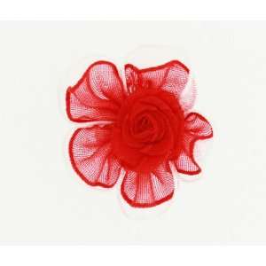  1 1/4 Organza Rosette Flower in Red   10 Pieces Arts 