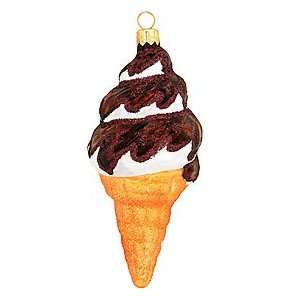 Ice Cream Cone With Chocolate Sauce Glass Ornament