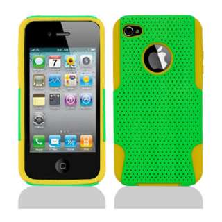 Apple iPhone 4 4s 4gs Green Yellow Hybrid Hard Case Silicone Cover 