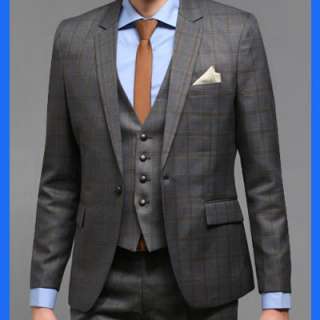   Tailored Collar Slim 1 BUTTON SUITS CHECK GRAY 34R~40R no,659  