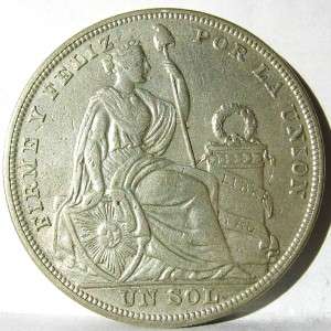 PERU large 1924/824 silver 1 Sol Philadelphia mint; AU  