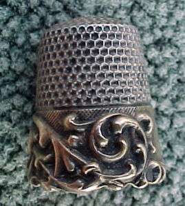 ANTIQUE SEWING THIMBLE Sterling Silver 14K Gold K&MCD  