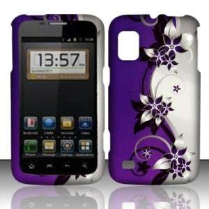 For BOOST MOBILE ZTE WARP Hard Cover Phone Case PURPLE / SILVER FLOWER 