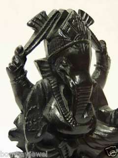 Black Stone Ganesh Statue Om Ganesha Handmade Carved   