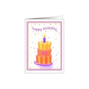  40 Years Old Happy Birthday Stacked Cake Lit Candle Card 