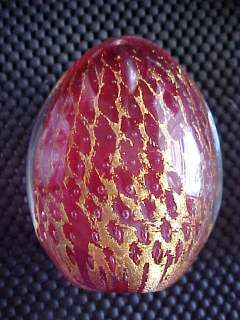 Murano Red Gold Egg Paperweight Paper Weight Italy  