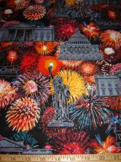 Fabric Fireworks WASHINGTON DC BLACK Obama Celebration  