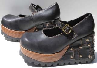   Black Platform Wedge Buckle Strap Womens Shoes (Retail $98)  