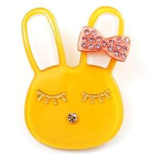  Cute Bright Yellow Plastic Bunny Brooch With Crystal Bow 