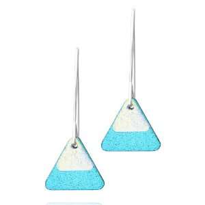   Dichroic Glass Light Blue and Yellow Double Triangle Earrings Jewelry