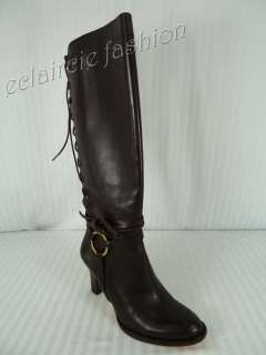 CORSO COMO Quest Burnish Calf Brown Leather Lace Detail Knee Boots US 