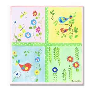   Kids Room Four Squares Birds, Flowers, Dragonflies Wall Plaque Baby