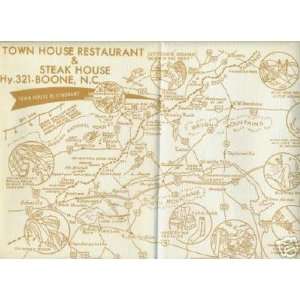  Town House Steak House Placemat Boone North Carolina 