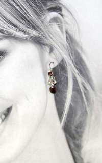 Dainty Sterling Silver Earrings of Garnet Briolettes with Faceted 
