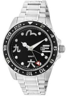 Evisu Watch 7009 11 Mens Shirase GMT Black Dial Stainless Steel 