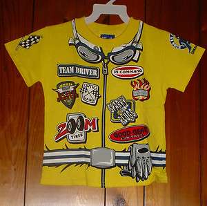 RACE CAR DRIVER T SHIRT~ yellow with print~ size S ~ NWOT  