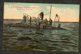 1915 Antique Postcard U.S. Submarine Grampus Panama California 