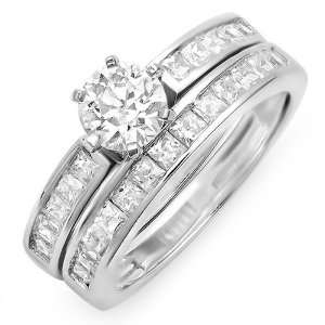  2.00 CT Sterling Silver Ladies Round and Princess Cubic 