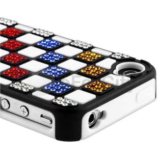 White Checker Bling TPU Flex Hard Case Cover+PRIVACY FILTER for iPhone 