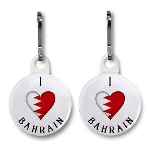  I HEART BAHRAIN 2 Pack World Flag 1 inch White Zipper Pull 