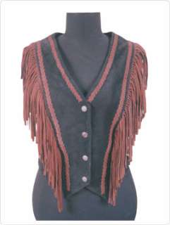 Ladies Suede Western Vest With Fringes Style Fashion Indian Look Horse 