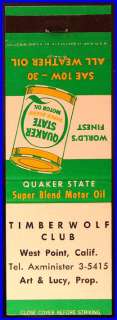 gas1263) This matchcover is from Quaker State Motor Oil and sponsored 
