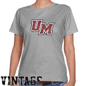 UMass Minutemen Ladies Ash Distressed Logo Vintage Classic Fit T shirt 