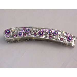  Metal Barrette with Austrian Crystals and Floral Design 