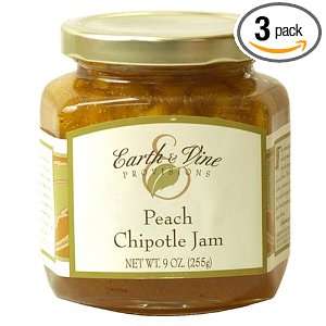 Earth & Vine Provisions Peach Chipotle Jam, 9 Ounce Jars (Pack of 3)