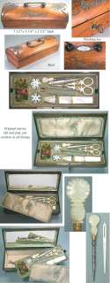 Complete Antique Mother Of Pearl Palais Royal Needlework / Sewing Box 
