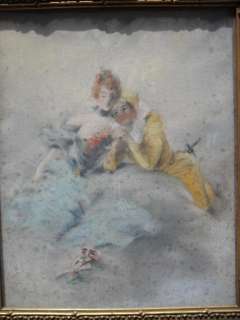 Antique Louis Marin Pastel Painting, Young Lovers  