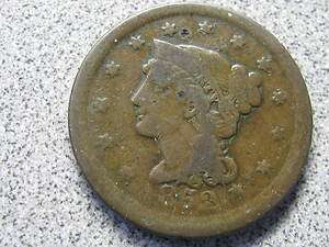 1852 Braided Hair Large Cent   Nice Rim and Nice Color  