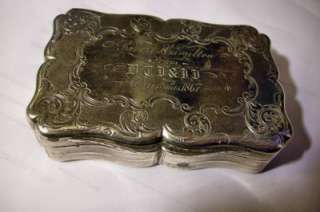 English Sterling Silver Large Snuff Box by E. Smith 1867  