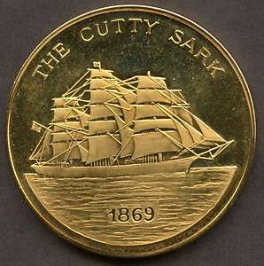 UK, ENGLAND, THE CUTTY SARK, 22CT GOLD PLATED MEDAL, 1869  