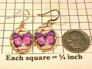 18x13 mm Violet Butterfly under Glass Dome that magnifies Earrings 