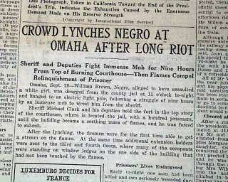   NE Race Riot NEGRO Lynching Burnt William Brown 1919 Newspaper  