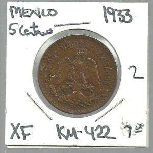 Mexico   5 Centavos   1933   Extra Fine   KM 422   #2  