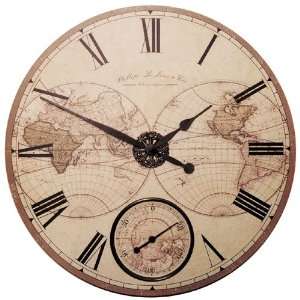  Antiqued Dual Hemisphere World Map Dial Wall Clock