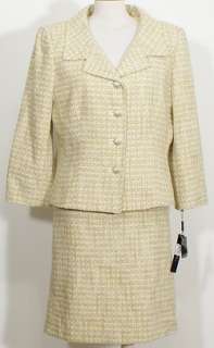 NWT TAHARI Yellow Brown Tweed Skirt Suit 16 Woven Shimmer  